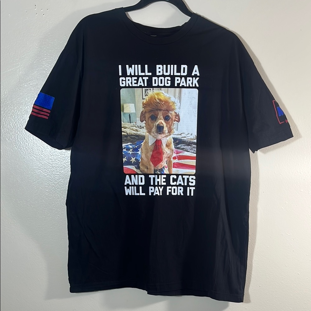 Black Short Sleeve Tee with Humorous Graphic dogs and cats